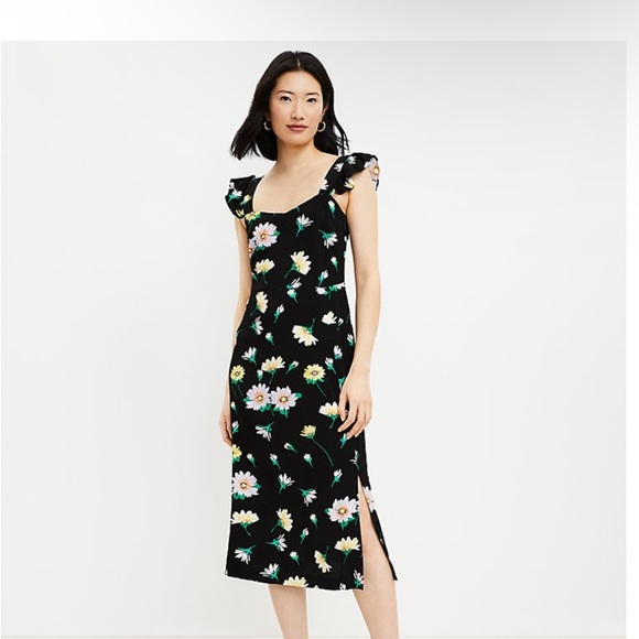 Loft | Floral Ruffle Strap Midi Dress - Picture 1 of 11